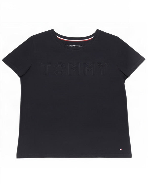 T-shirt grafica corta da donna Tommy Hilfiger Top UK 10 Small cotone blu navy