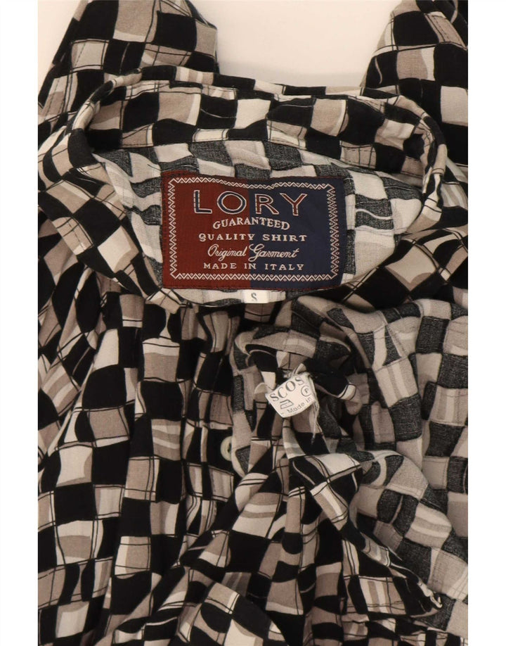 Camicia vintage da uomo piccola in viscosa geometrica nera