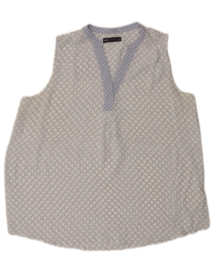 Top camicetta senza maniche da donna Marks & Spencer UK 16 grande blu geometrico