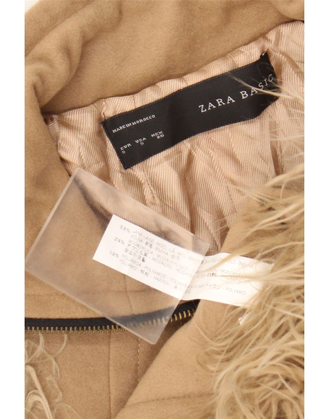 Giubbotto bomber da donna in pelliccia sintetica Zara UK 10 piccolo in lana beige