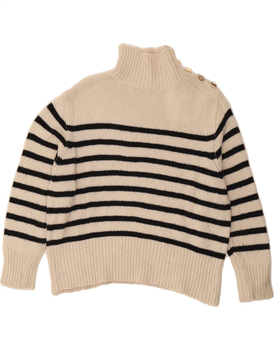 ZARA Womens Button Neck Jumper Sweater UK 10 Small Off White Striped Vintage Zara and Second-Hand Zara from Messina Hembry 