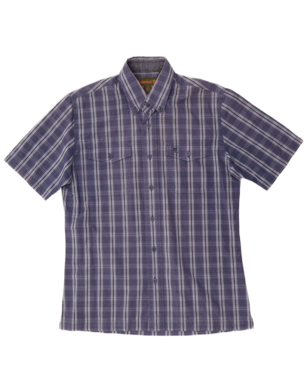 Camicia a maniche corte da uomo Timberland in cotone a quadri blu piccolo