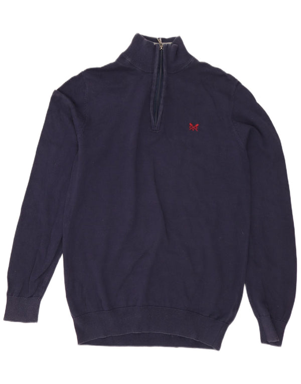 CREW CLOTHING Maglione da uomo con zip e collo piccolo in cotone blu navy