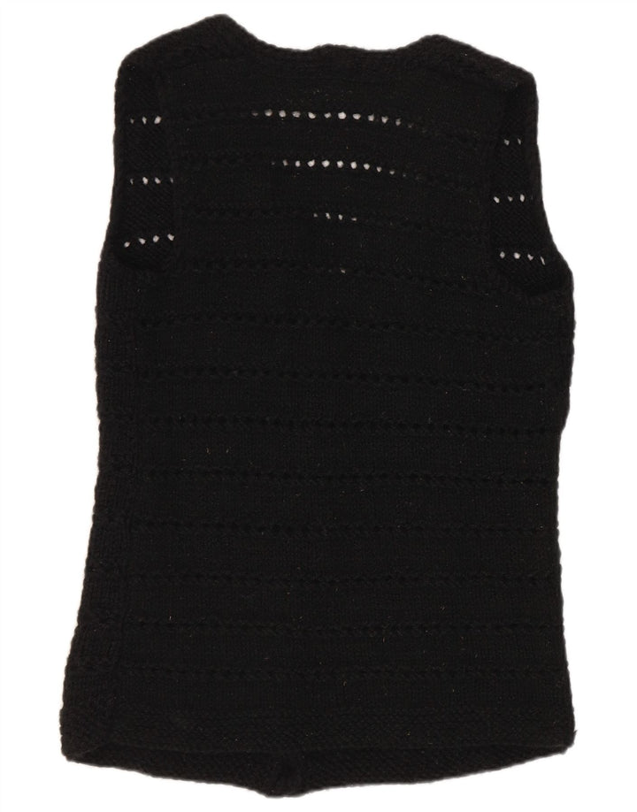 Maglione cardigan senza maniche vintage da donna UK 12 medio nero