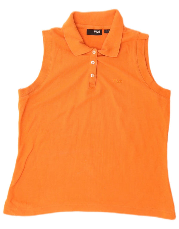Fila Womens Sleeveless Polo Shirt UK 14 Large Orange Cotton