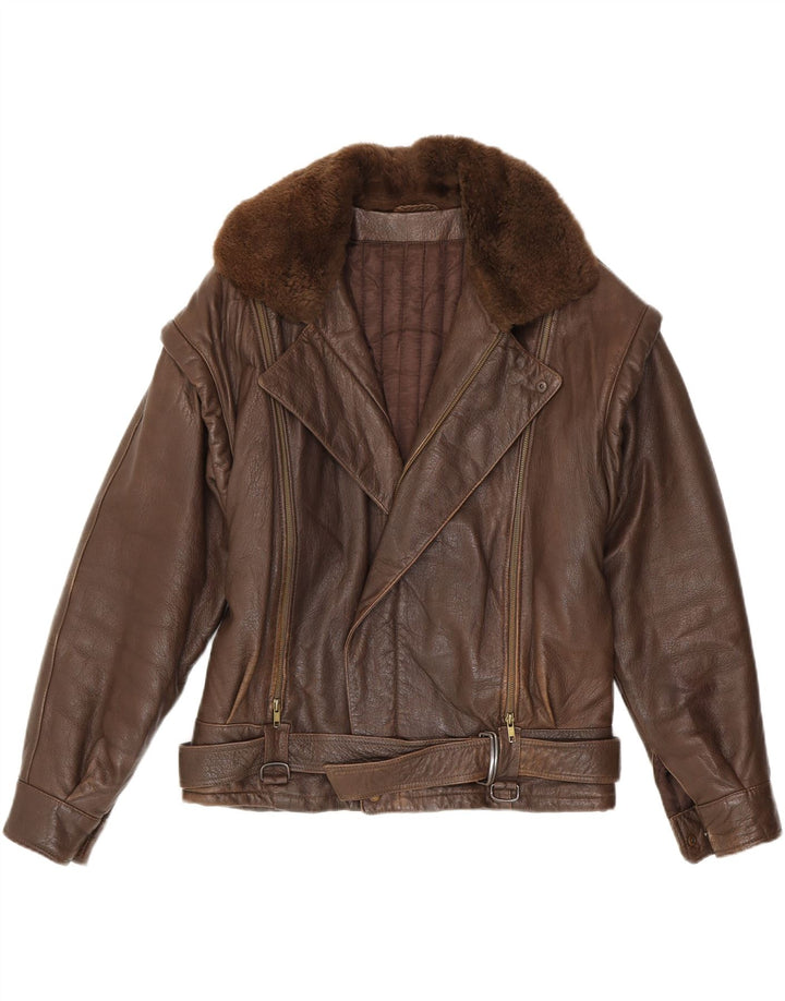 Giacca da motociclista in pelle da uomo vintage UK 38 Pelle marrone medio