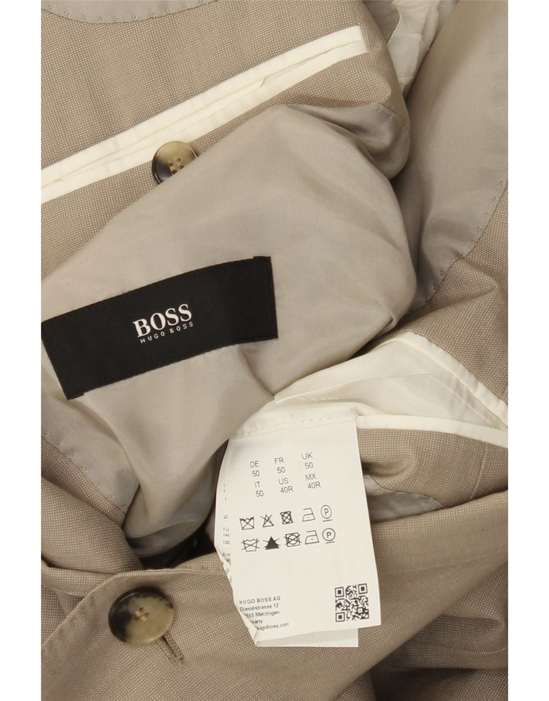 Giacca blazer da uomo a 2 bottoni Hugo Boss EU 50 Large Beige Lana