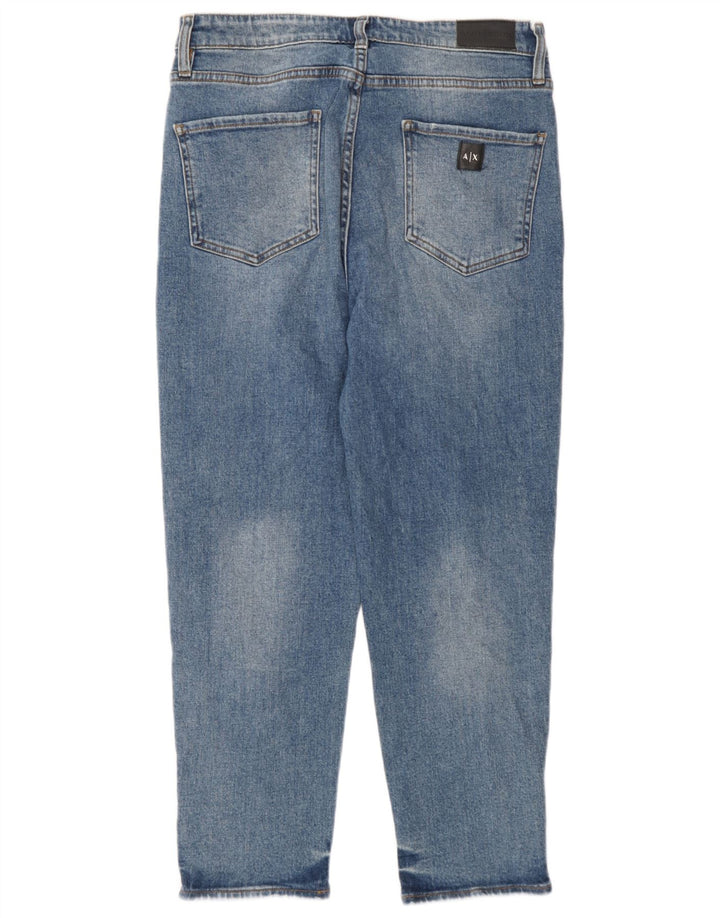 Armani Exchange Uomo Boyfriend Jeans Cropped Distressed W29 L25 Blu