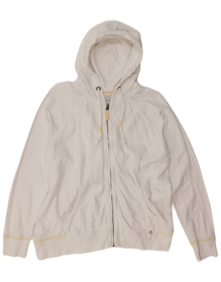 FAT FACE Maglione con cappuccio e zip da uomo grande in cotone bianco