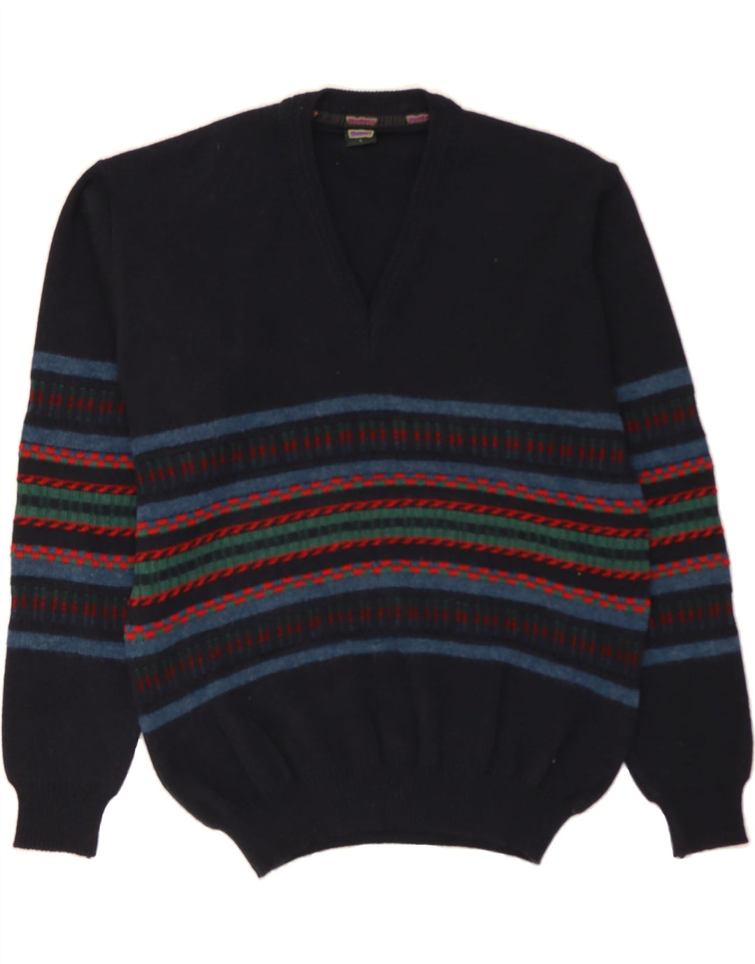 WESTBURY Mens V-Neck Jumper Sweater Large Black Striped Cotton Vintage WESTBURY and Second-Hand WESTBURY from Messina Hembry 