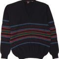 WESTBURY Mens V-Neck Jumper Sweater Large Black Striped Cotton Vintage WESTBURY and Second-Hand WESTBURY from Messina Hembry 