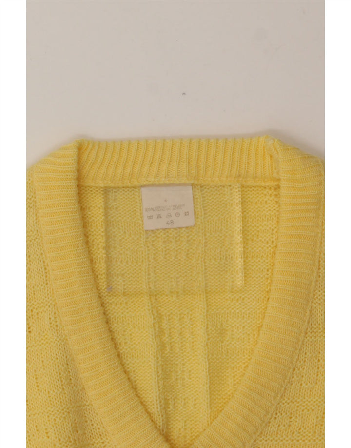 VINTAGE Mens V-Neck Jumper Sweater IT 48 Medium Yellow Acrylic Vintage Vintage and Second-Hand Vintage from Messina Hembry 