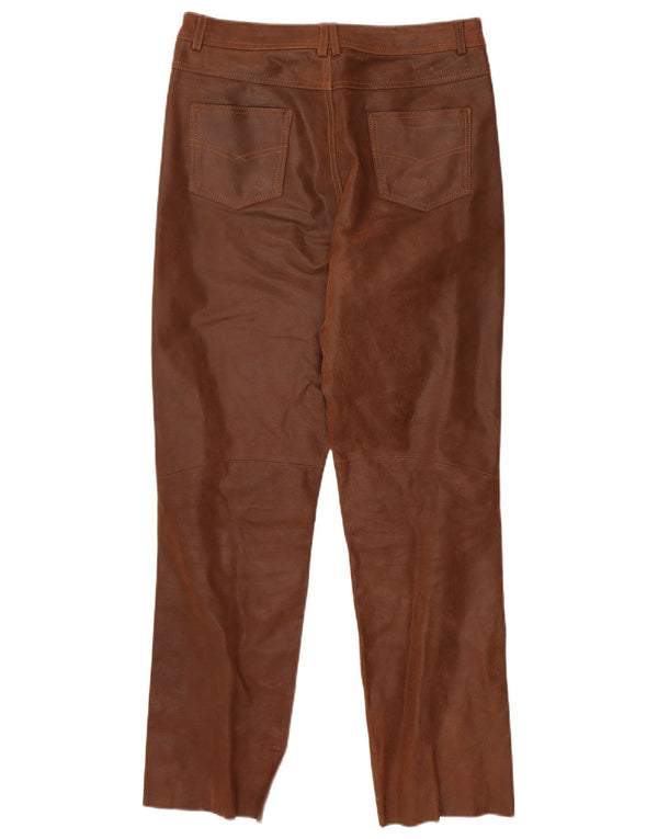Pantaloni in pelle dritti da uomo VINTAGE UK 36 piccoli W31 L30 in pelle marrone