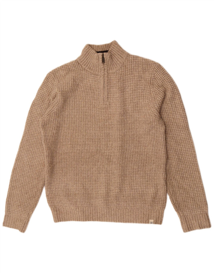 Maglione da uomo con collo con zip Fat Face, grande acrilico beige