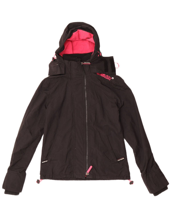 Giacca a vento con cappuccio da donna Superdry UK 4 XS nylon nero