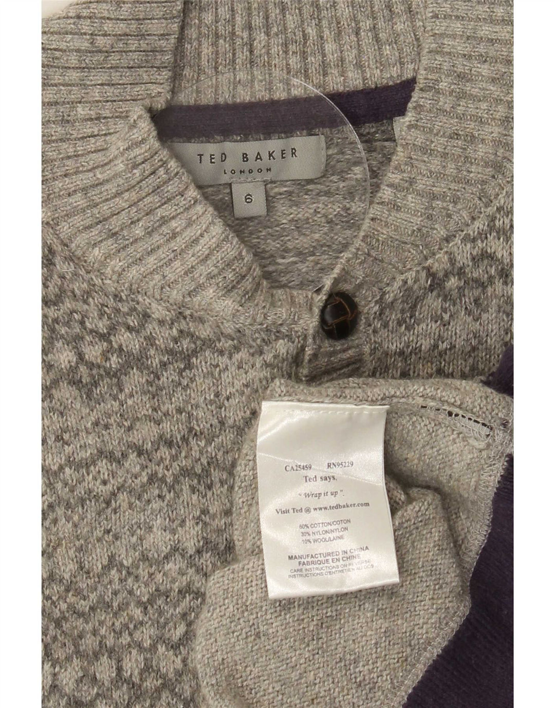 Maglione maglione collo alto da uomo Ted Baker taglia 6 2XL cotone grigio