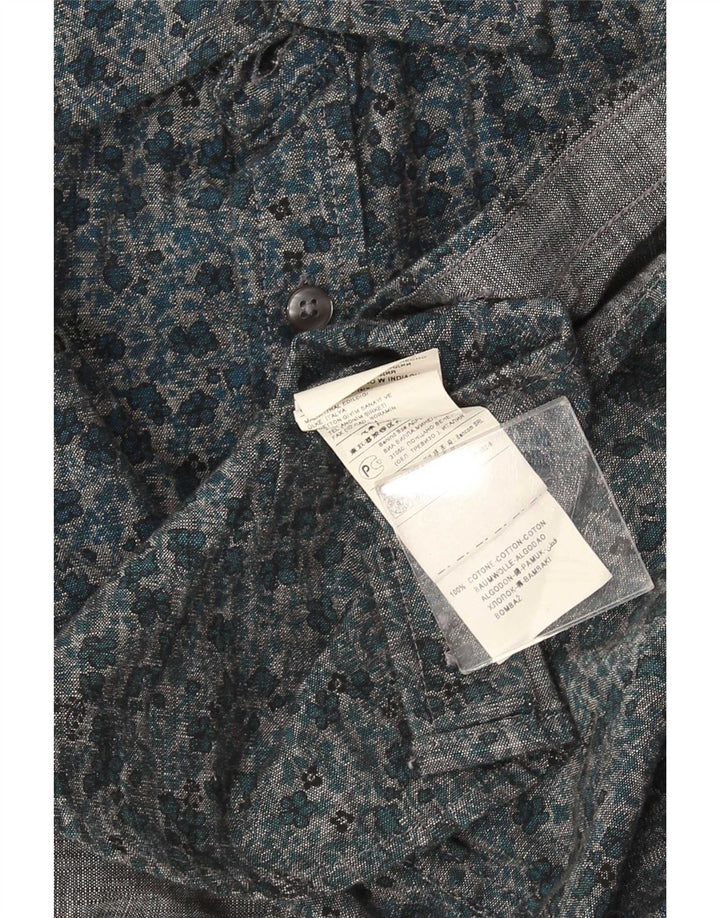 Camicia Benetton Uomo XL Cotone Floreale Blu Navy