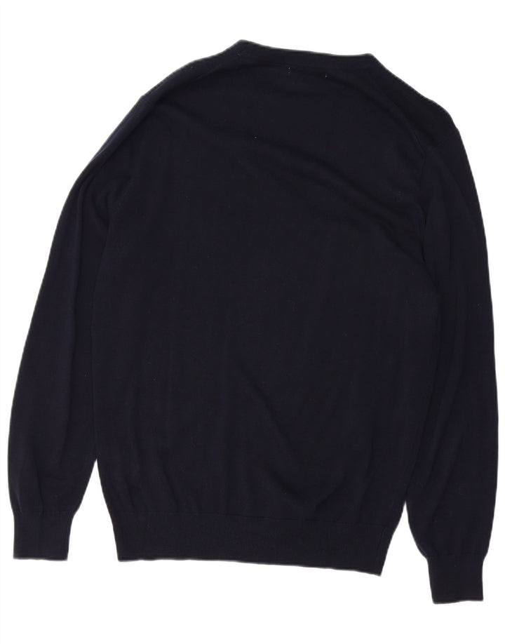 ZARA Mens Crew Neck Jumper Sweater Medium Navy Blue Lyocell