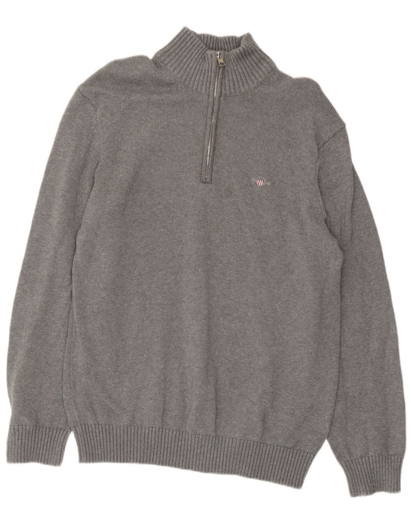 Gant Maglione da uomo con zip e collo grande in cotone grigio