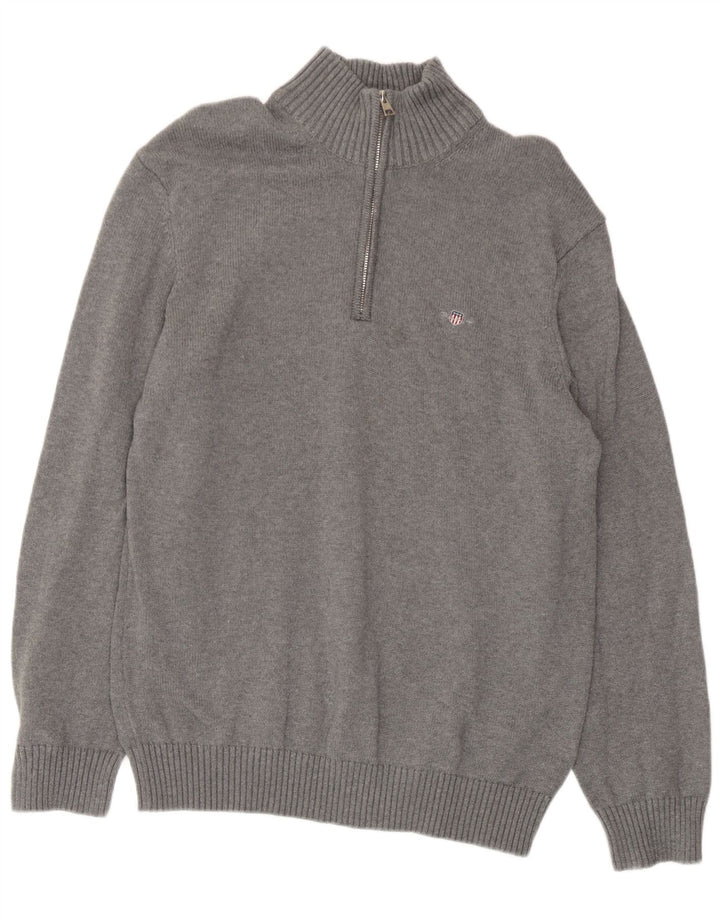 Gant Maglione da uomo con zip e collo grande in cotone grigio