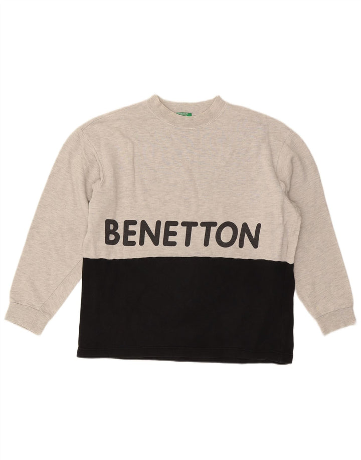 BENETTON Felpa con grafica da uomo Maglione piccolo in cotone color block grigio