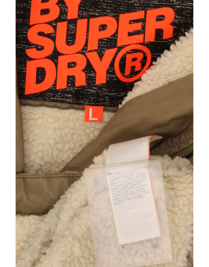 Giacca parka da donna con cappuccio Superdry UK 16 grande cotone kaki