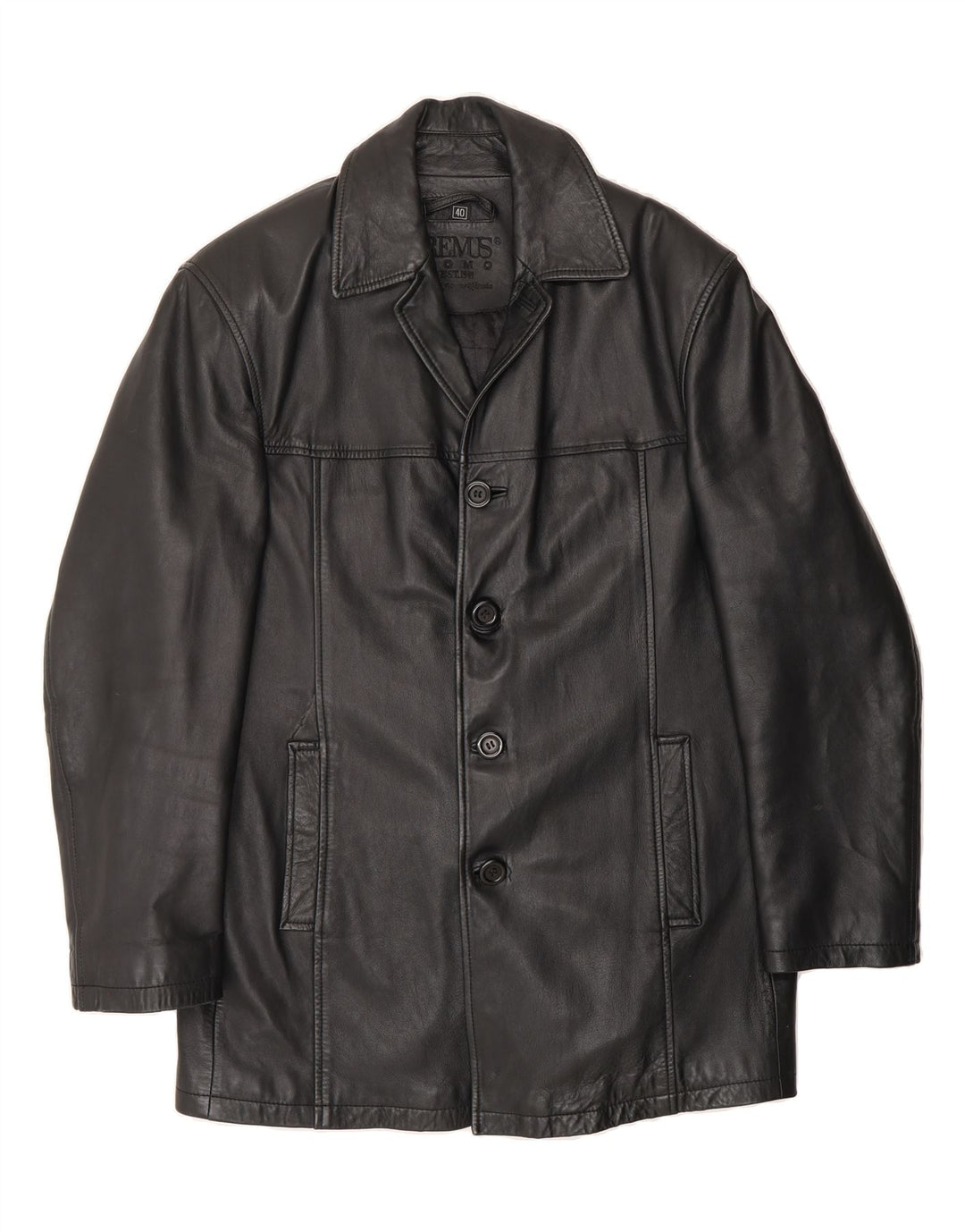 REMUS Mens Leather Coat UK 40 Large Black Leather Vintage Remus and Second-Hand Remus from Messina Hembry 