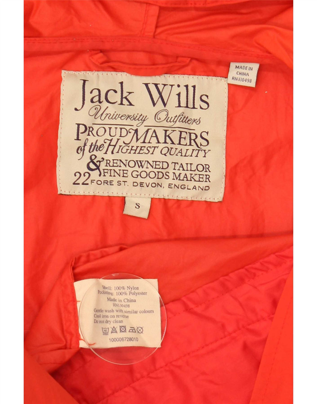 Giacca a vento con cappuccio da uomo Jack Wills UK 36 piccola in nylon arancione