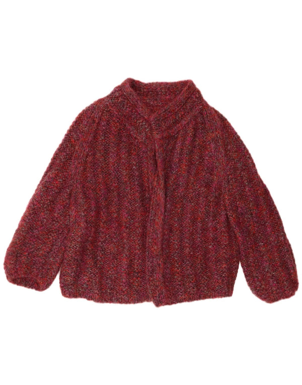 Maglione cardigan aperto da donna vintage UK 18 XL Borgogna screziato