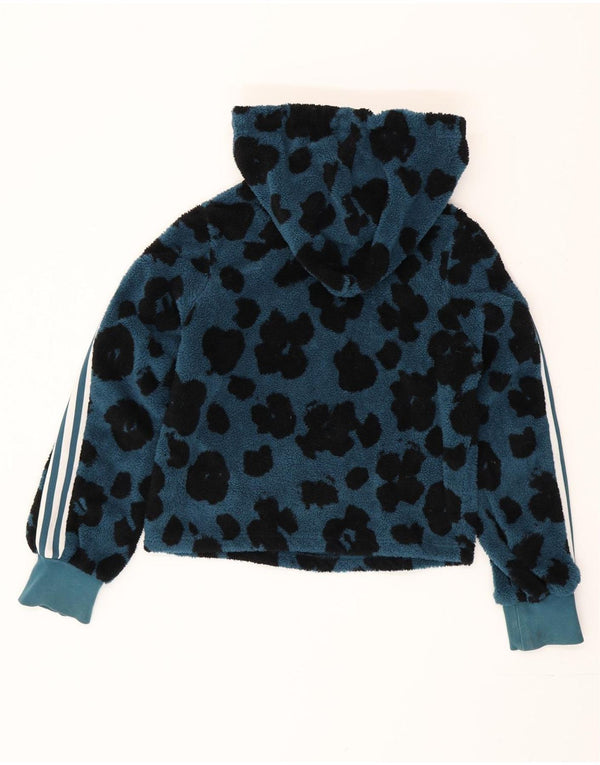 Maglione in pile con cappuccio corto oversize da donna Adidas UK 6 XS blu stampa animalier