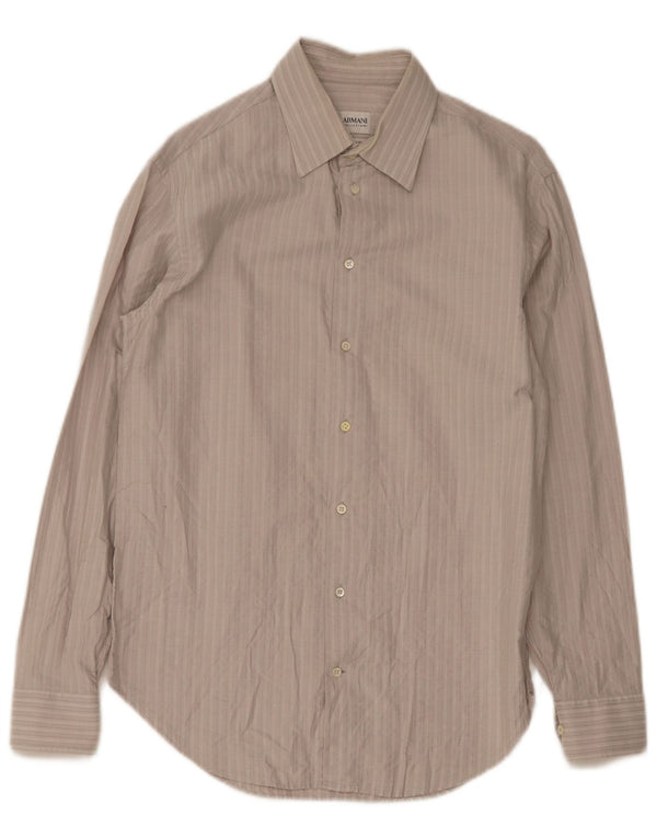 Camicia da uomo Armani Collezioni taglia 40 15 3/4 cotone gessato beige medio