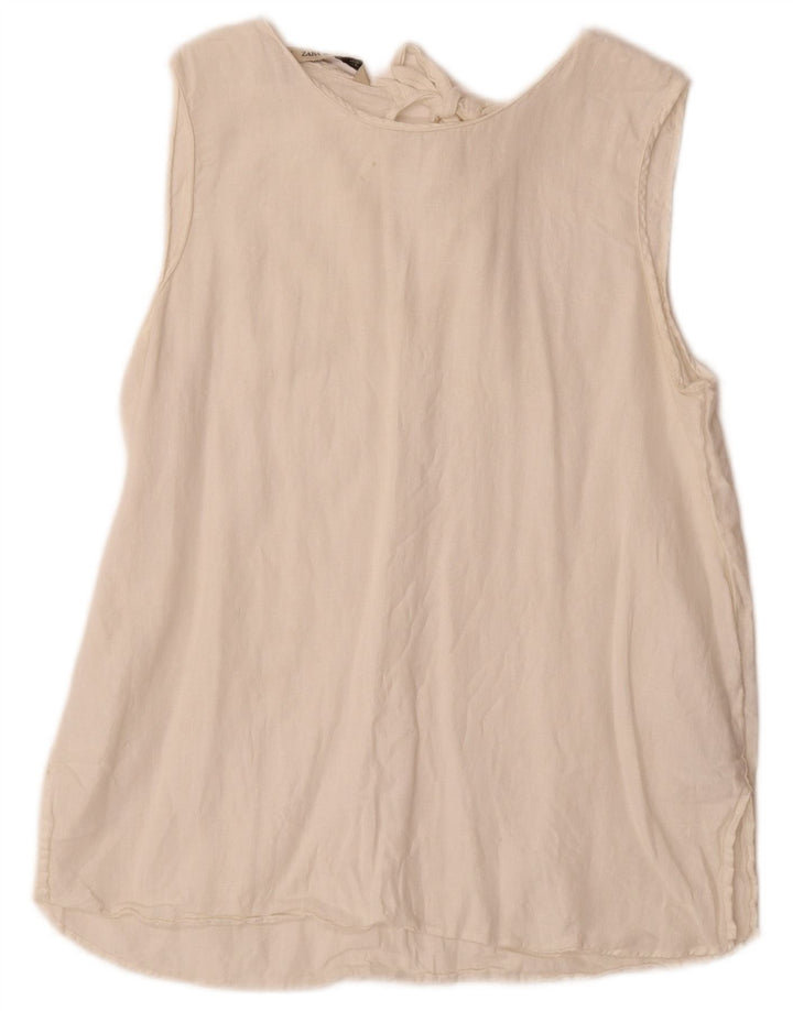 Top in camicetta senza maniche da donna Zara UK 14 grande lino bianco sporco