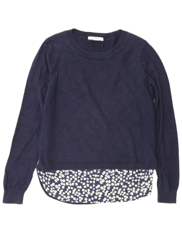 Maglione maglione con scollo a barca da donna Oasis UK 14 Cotone floreale medio blu navy