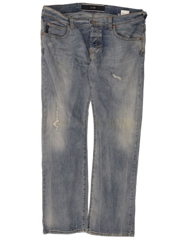 Jeans dritti invecchiati da uomo Armani W38 L32 in cotone blu