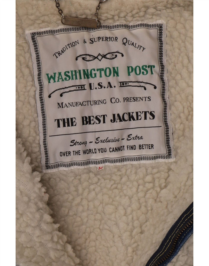 Giacca vintage in denim Sherpa da uomo UK 38 cotone blu medio
