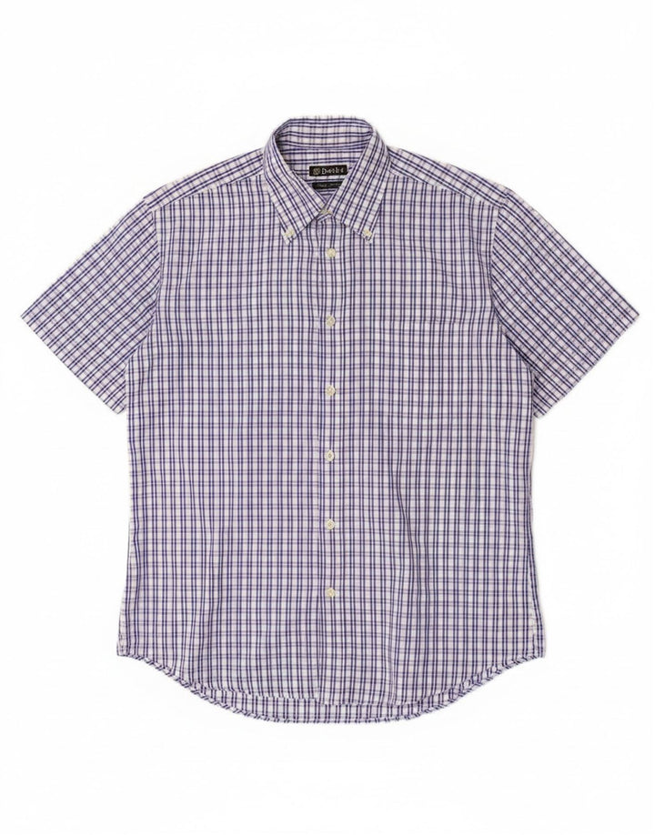 Camicia da uomo a maniche corte dal taglio classico di Dack in cotone a quadri blu medio