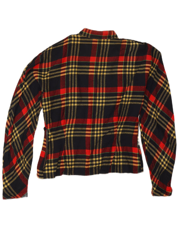 Top camicetta a maniche lunghe da donna vintage UK 14 grande quadretto rosso