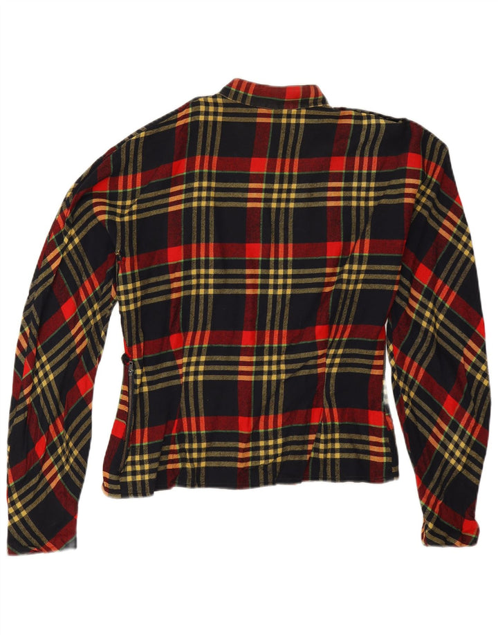 Top camicetta a maniche lunghe da donna vintage UK 14 grande quadretto rosso