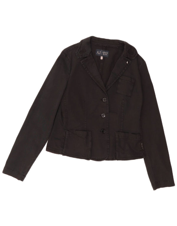 ARMANI JEANS Giacca Blazer Crop da Donna a 3 Bottoni IT 48 XL Cotone Nero