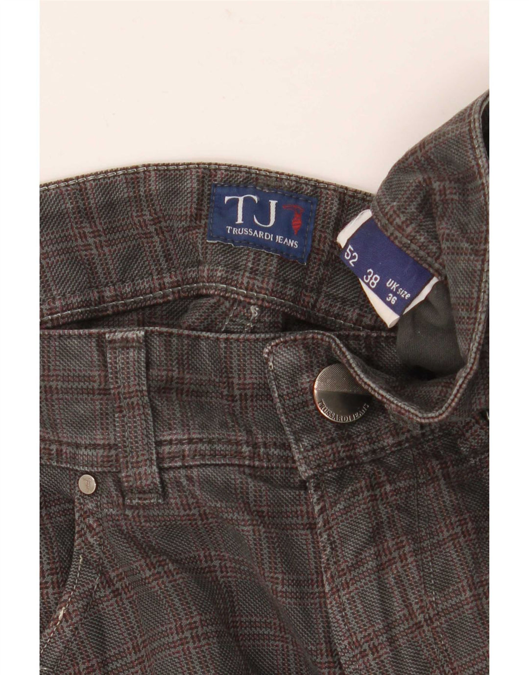 Pantaloni Casual Dritti Uomo Trussardi W36 L32 A Quadri Grigi