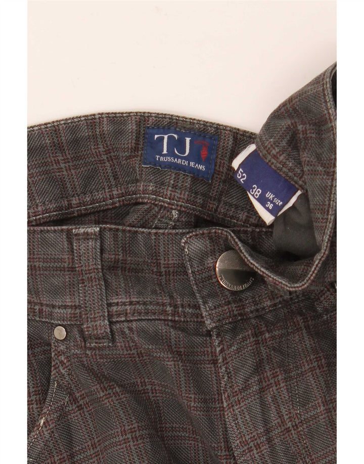 Pantaloni Casual Dritti Uomo Trussardi W36 L32 A Quadri Grigi