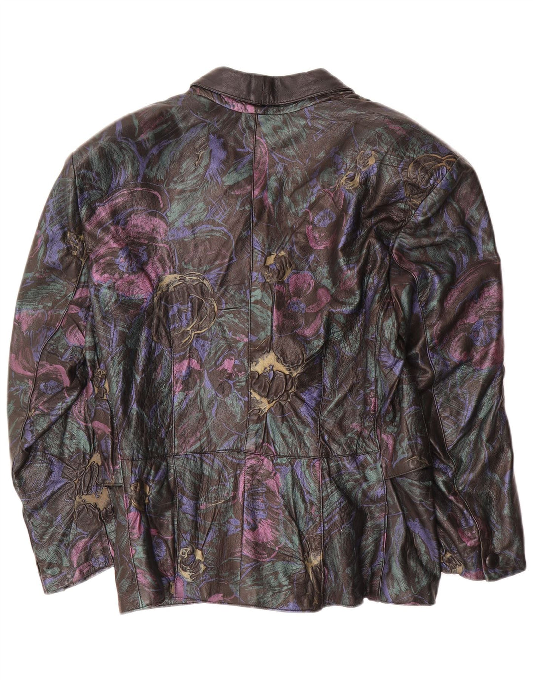 Giacca in pelle da donna VINTAGE UK 16 Grande pelle floreale nera