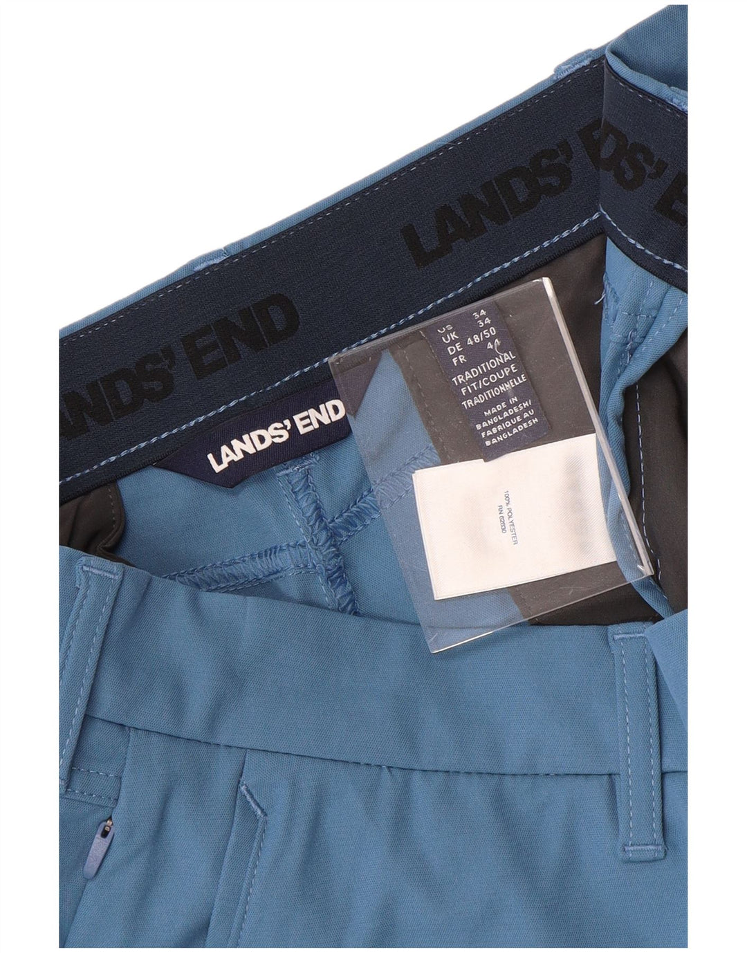 Pantaloncini chino da uomo LANDS END W34 grande poliestere blu