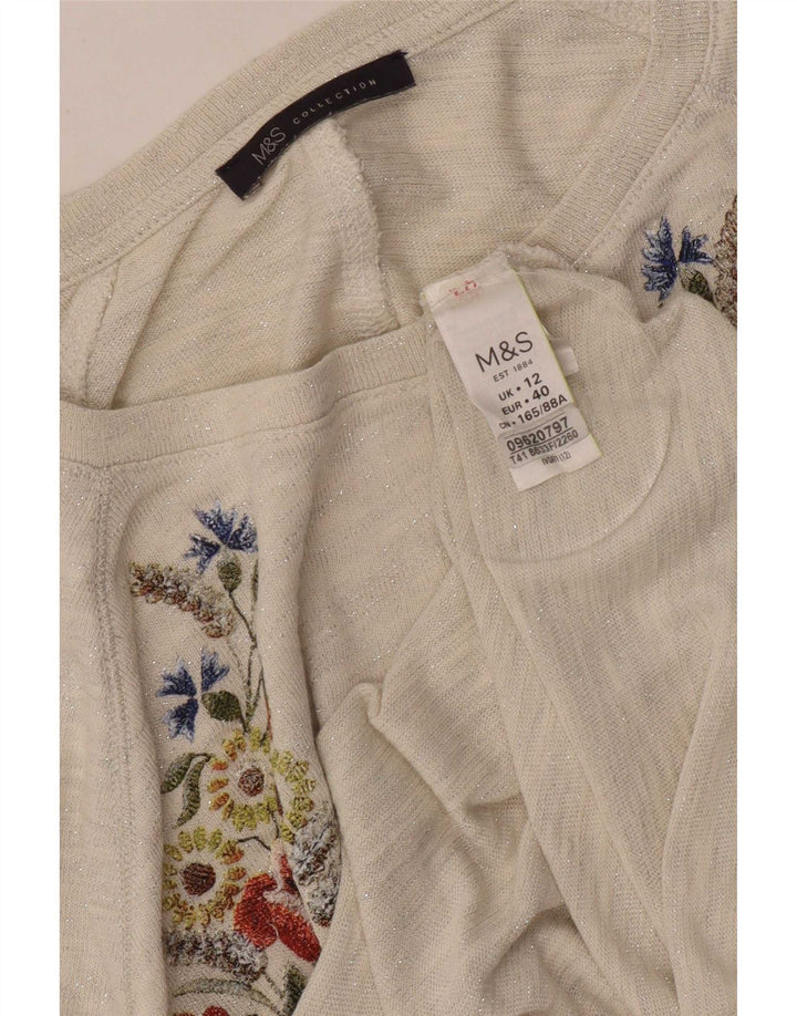 Marks & Spencer Top grafico da donna manica 3/4 UK 12 medio bianco sporco floreale