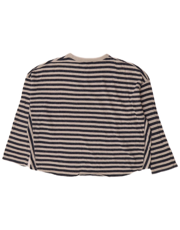 Top Zara Trafaluc da donna a maniche lunghe UK 10 Small Blu Navy a righe