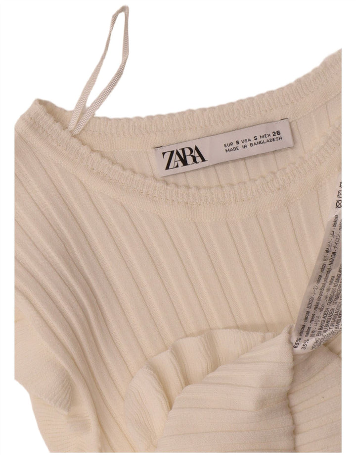 Top corto in camicetta corta da donna Zara UK 8 piccolo in viscosa bianca