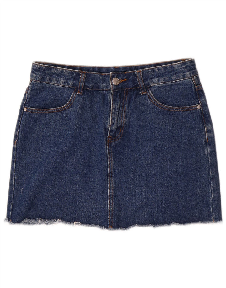 Mini gonna di jeans vintage da donna media W28 in cotone blu