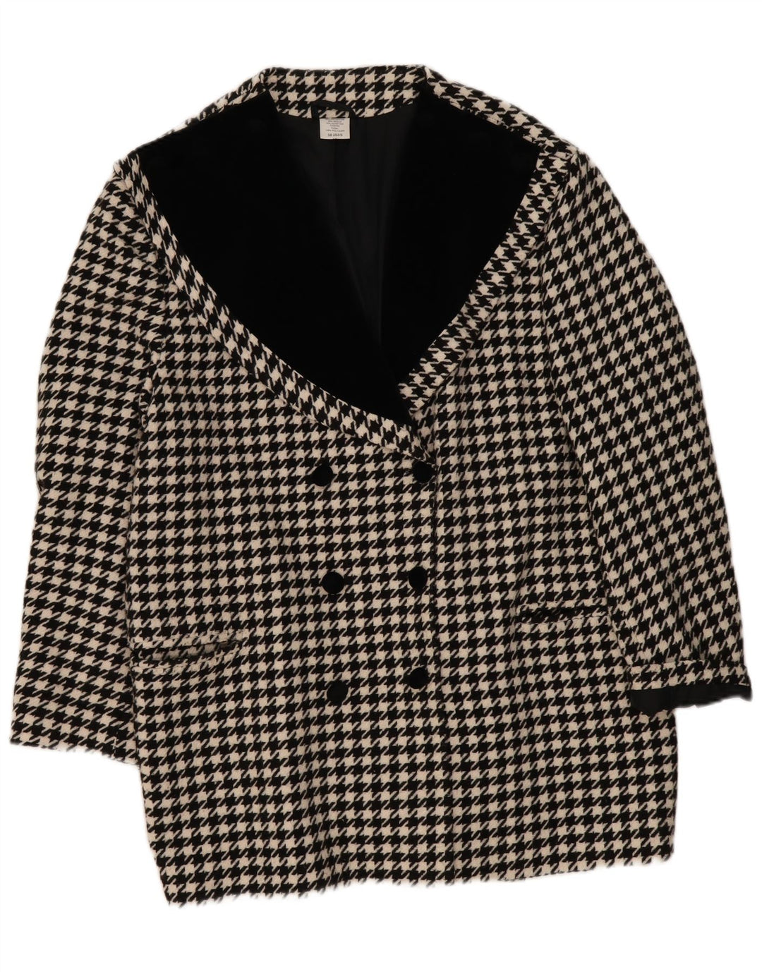 Cappotto doppiopetto vintage da donna UK 20 2XL Poliacrilico pied de poule nero