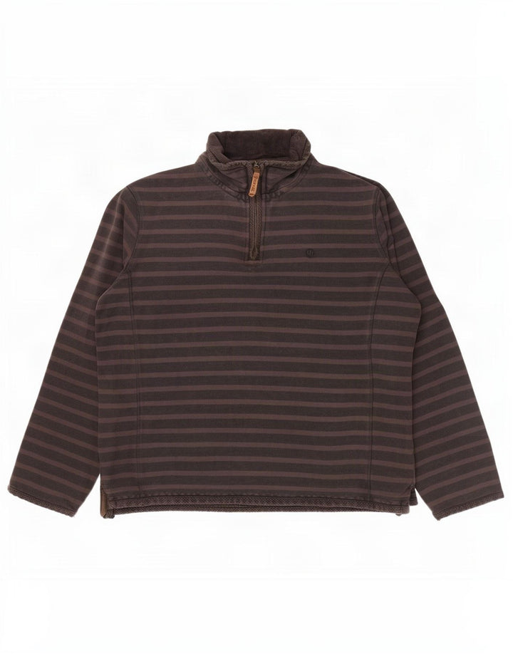 Felpa da uomo con collo con zip Fat Face, maglione, cotone a righe marrone medio