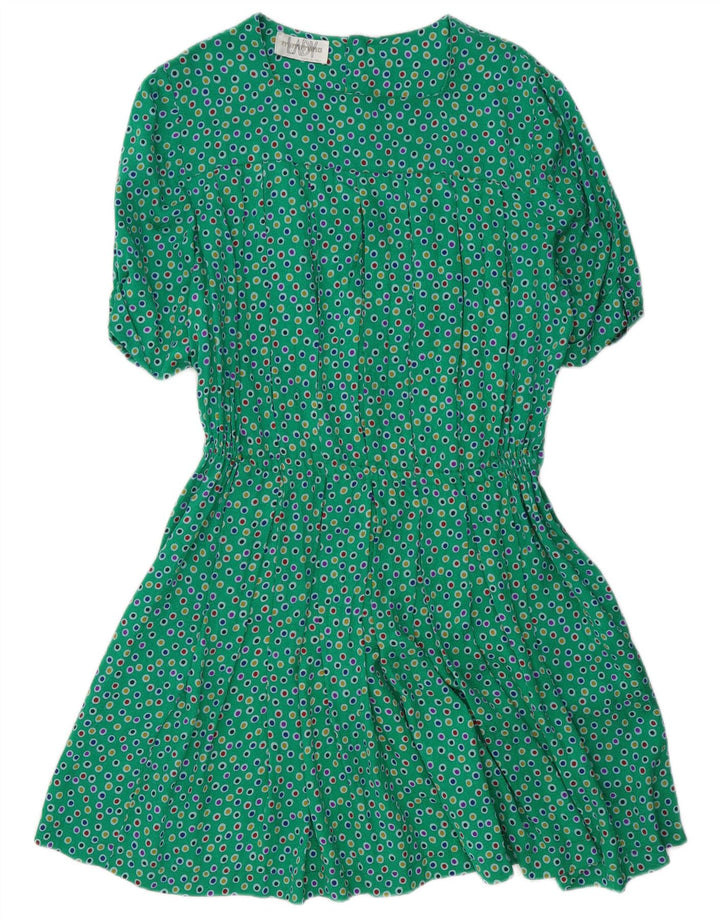 Abito a trapezio da donna vintage UK 12 verde medio maculato